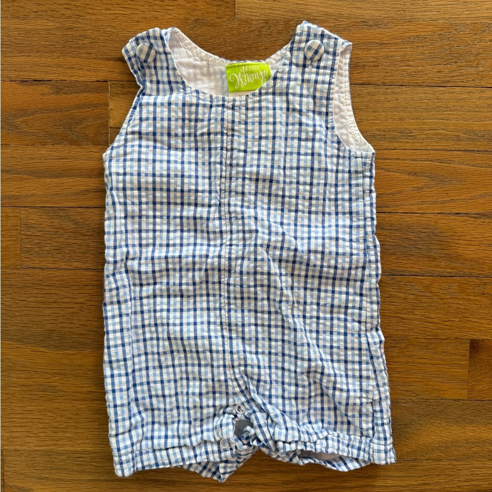 Blue and White Checkered Kids One Piece, searsucker, 12m